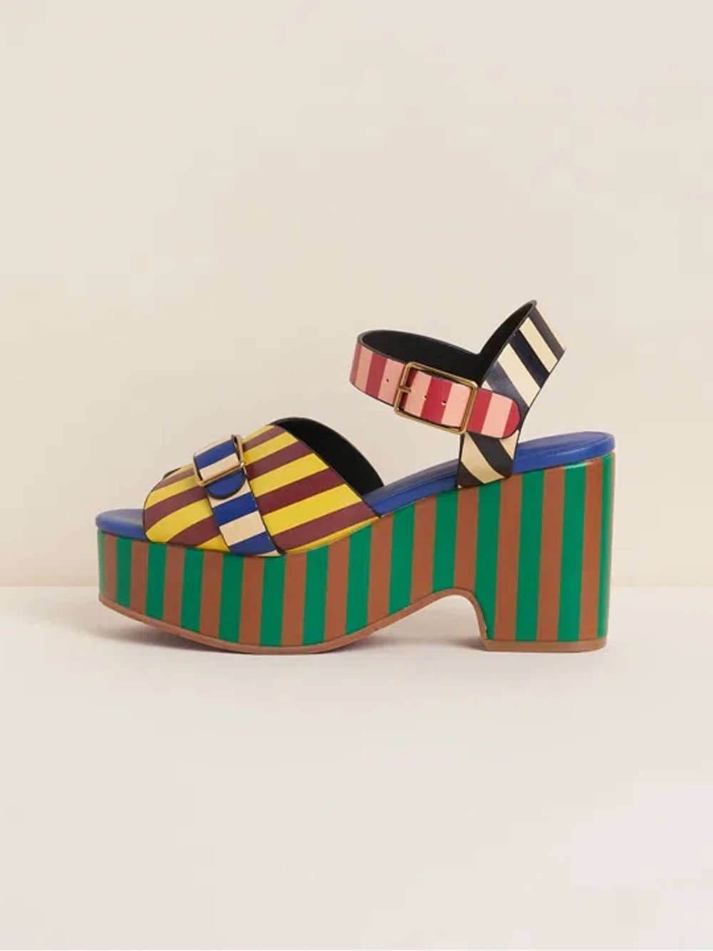 Raf Charlotte Stone Size 6 Colorful Striped Sandals - Blue, Yellow & Red NWOT
